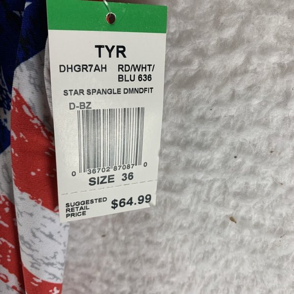 TYR Swimsuit Women 36 American Flag Print Cross Back Performance One Piece 8050 - Picture 3 of 6